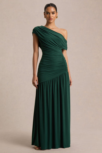 Kady | Dark Green Asymmetric-Neck Maxi Dress With Ruched Detailing  Club L  London - AUS