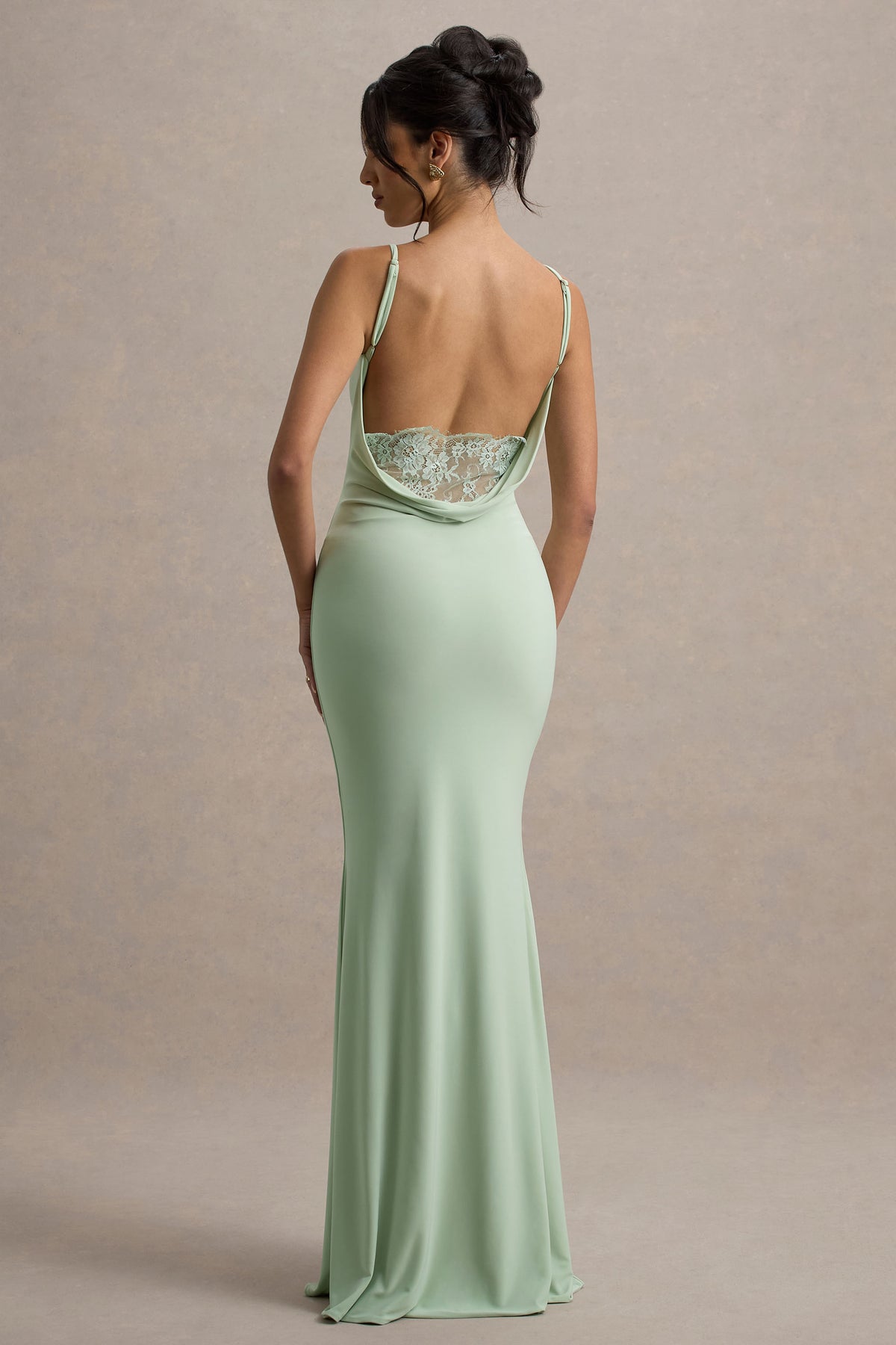 Francoise Light Green Cowl Neck Backless Maxi Dress With Lace Insert Club L London - AUS Francoise Light Green Cowl Neck Backless Maxi Dress With Lace Insert Club L London - AUS
