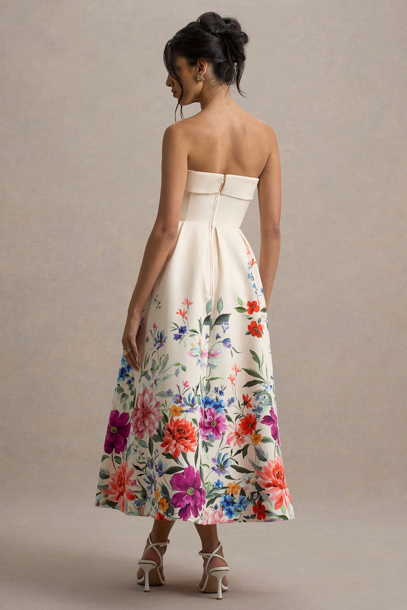 Annalise | Pink Border Print Bandeau Midi Dress