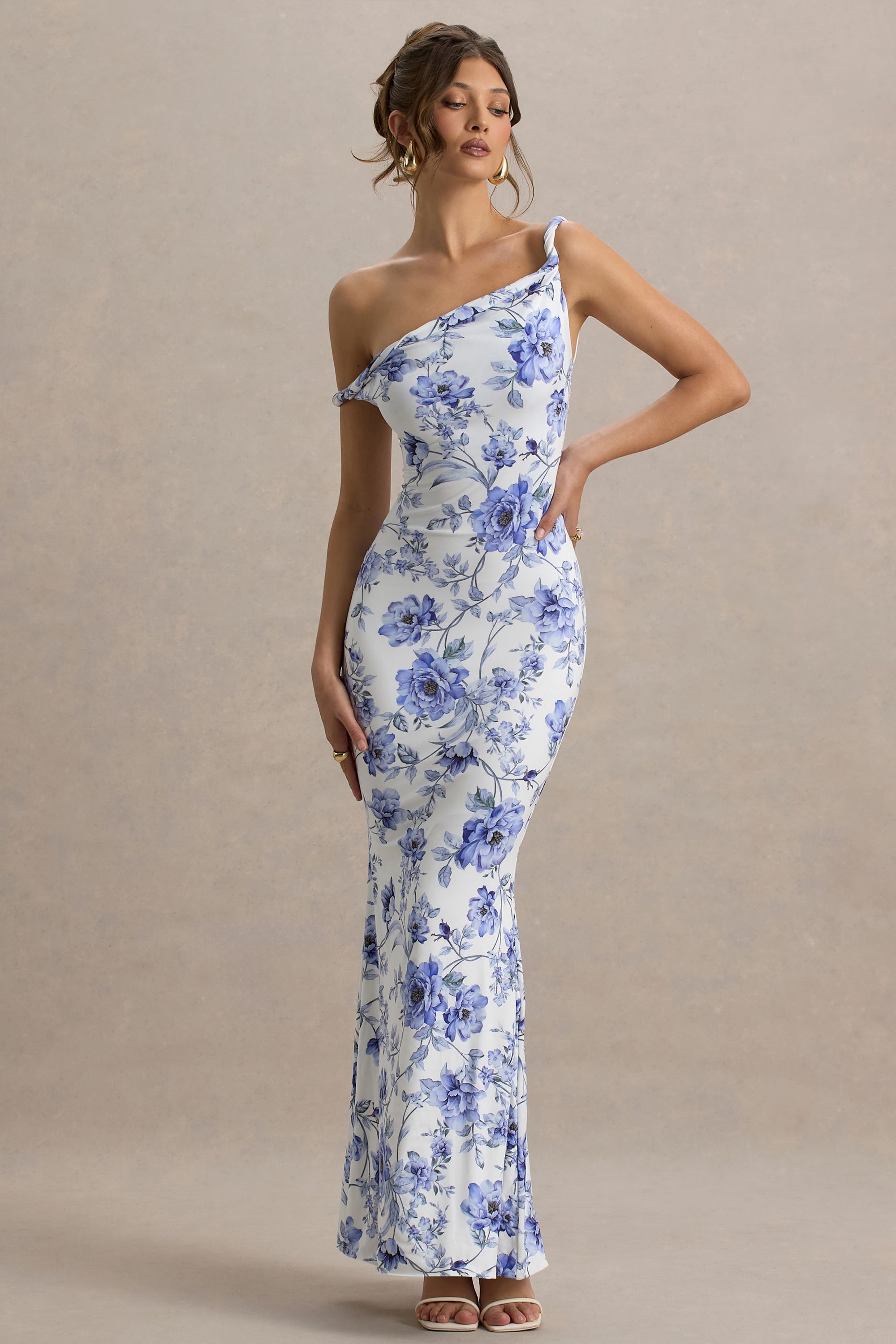 Lita | Blue Floral Twisted Asymmetric Maxi Dress - Club L London - AUS