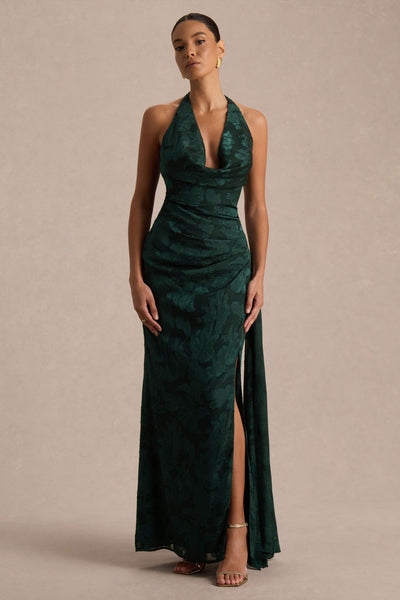 Talula | Dark Green Extreme Cowl-Neck Maxi Dress With Sash And Front-H   Club L London - AUS
