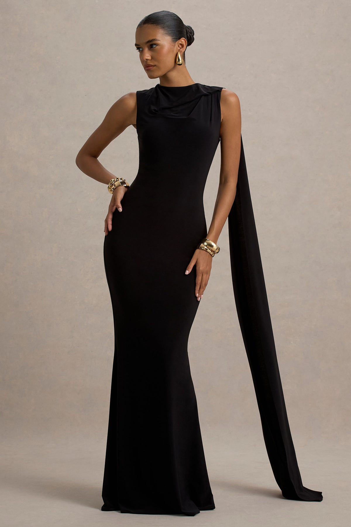 Mia Black Maxi Dress With Sash Club L London - AUS Mia Black Maxi Dress With Sash Club L London - AUS