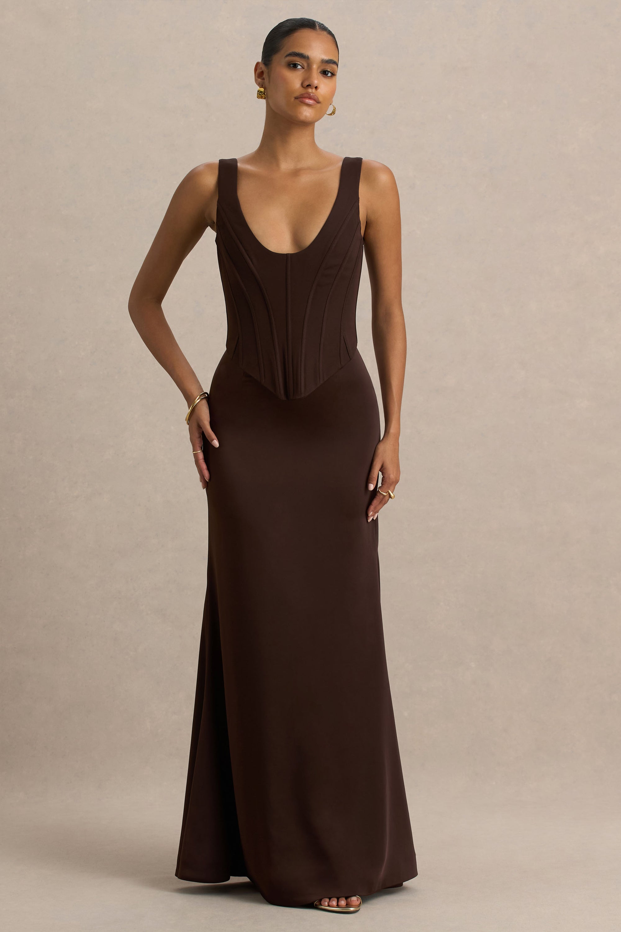 brown corset dress maxi Draped Corset Maxi Dress Brown