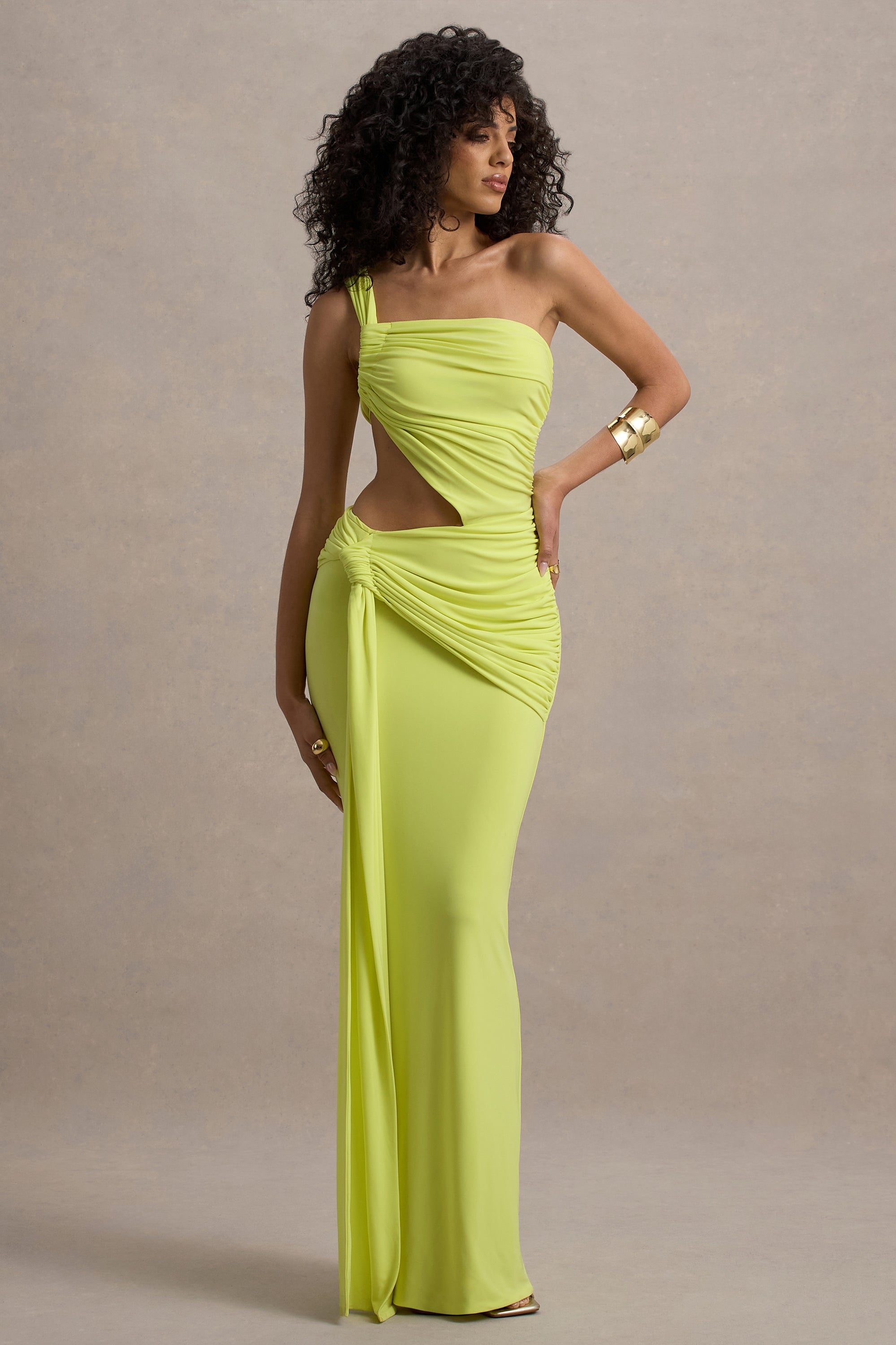 lime green dresses for women Giovanna | Lime Green Asymmetric Maxi Dress With Wrap Skirt – Club L London