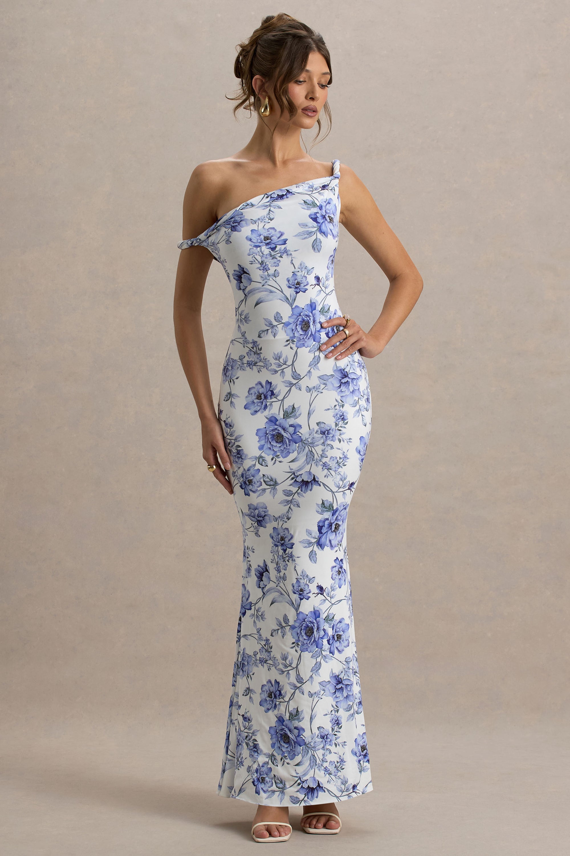 Lita | Blue Floral Twisted Asymmetric Maxi Dress – Club L London