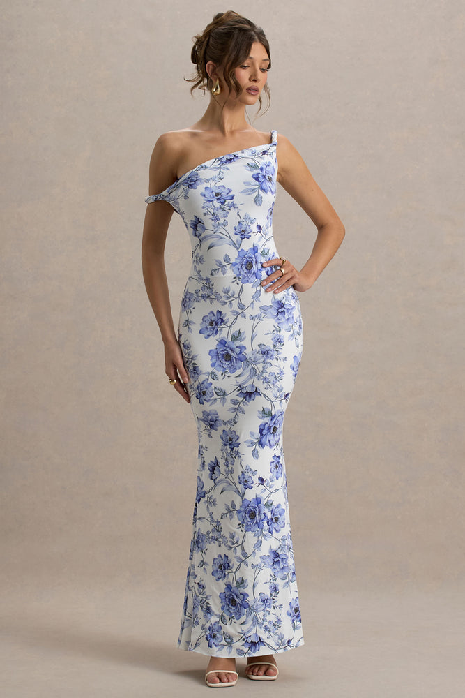 Lita Club L Maxi Dresses Lita Blue Floral Twisted Asymmetric Maxi