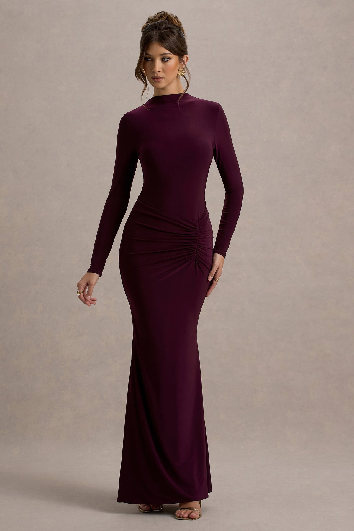 Reid Plum Long-Sleeve Gathered Maxi Dress Club L London - AUS Reid Plum Long-Sleeve Gathered Maxi Dress Club L London - AUS