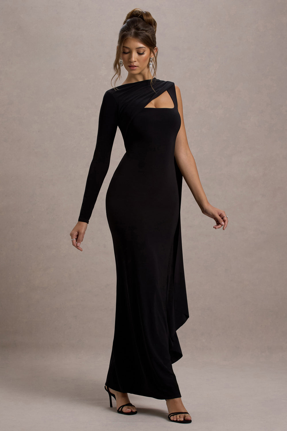 Ashini | Black One-Sleeve Maxi Dress With Cape – Club L London - AUS