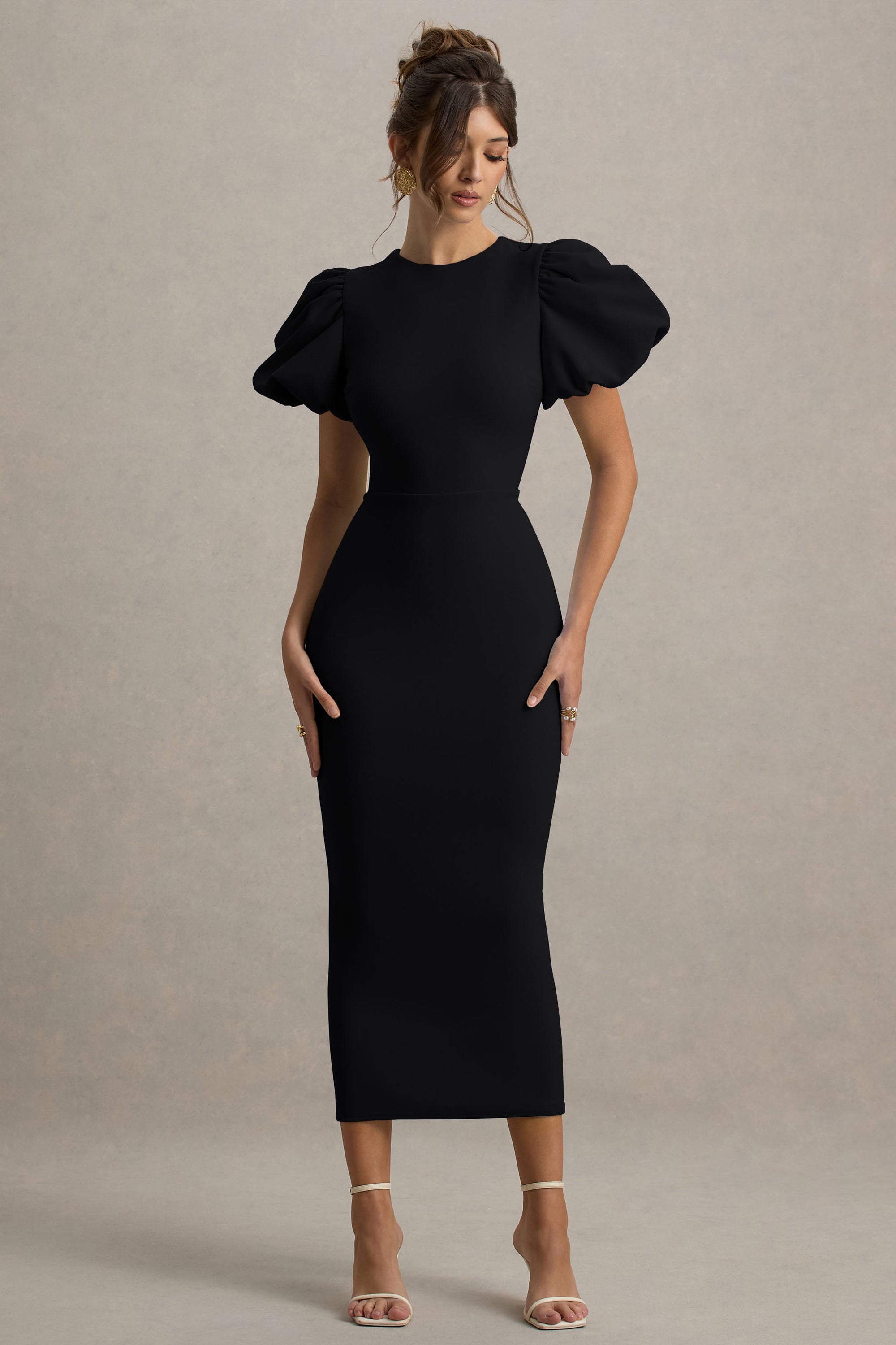 puff sleeve midi dress australia Preview Chocolate Puff Sleeve V Neck Bia