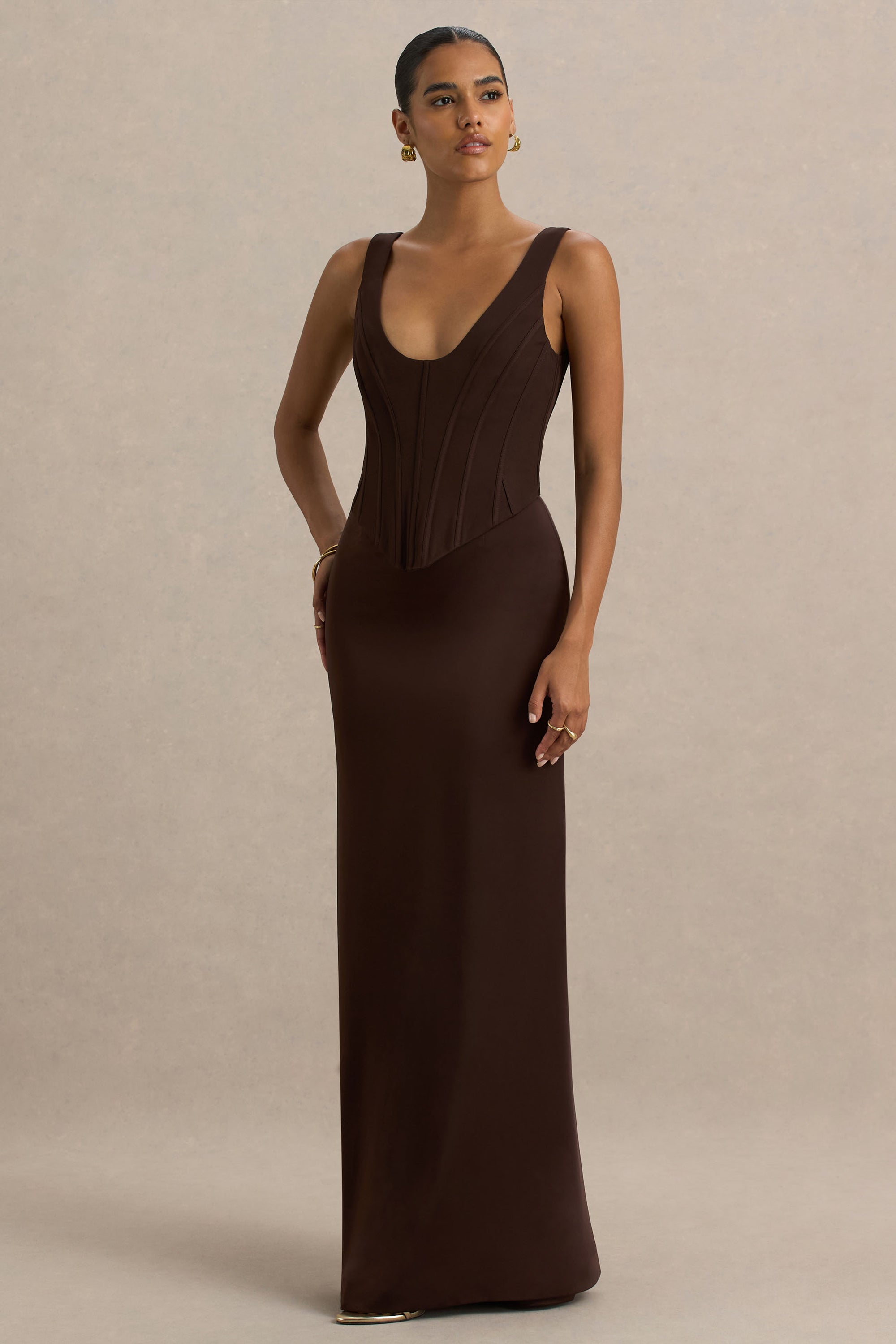 brown corset maxi dress Roxanne Velvet Corset Maxi Dress / Cacao Brown | MESHKI