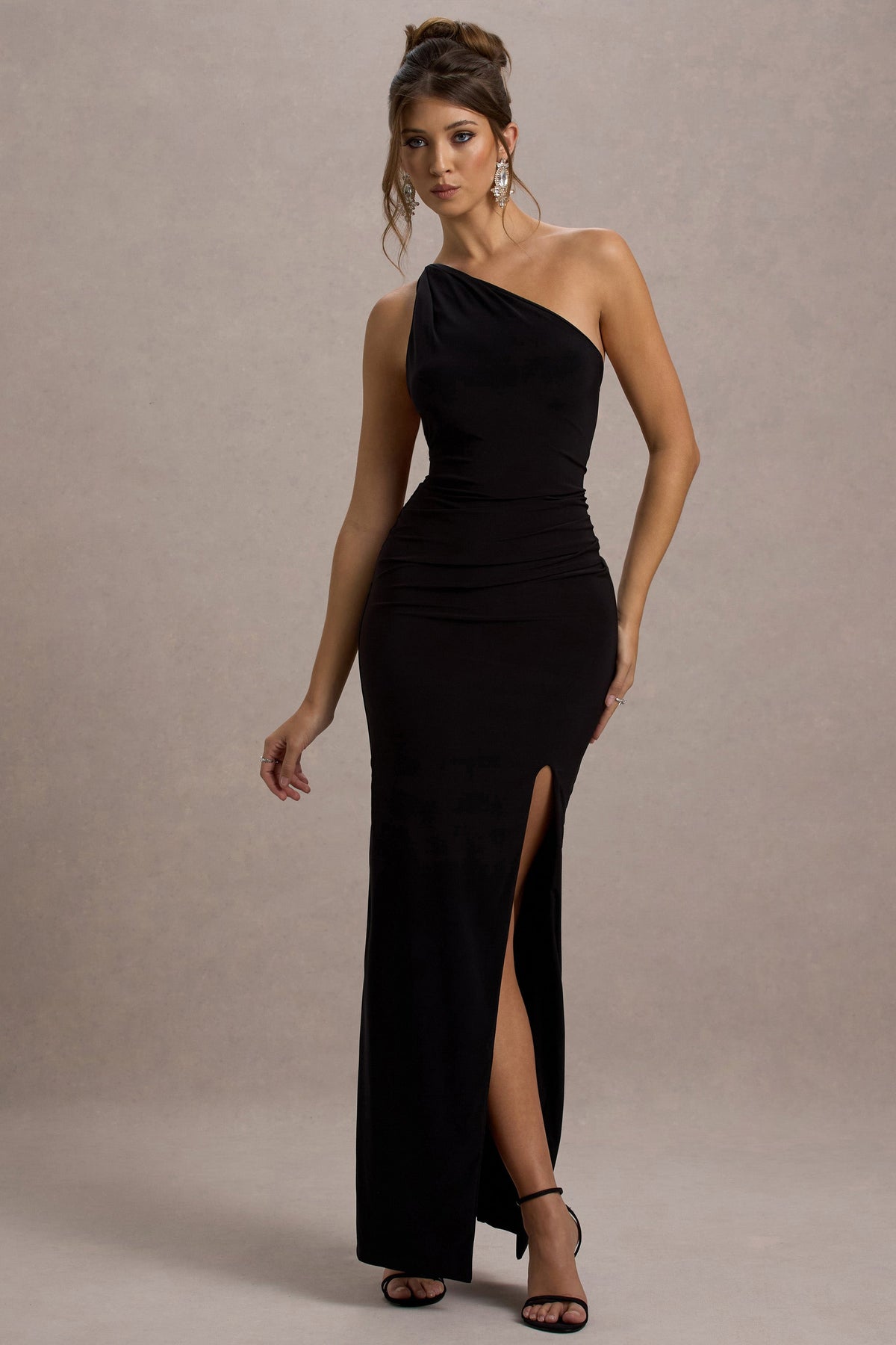 Dressing Up | Black One Shoulder Maxi Dress With Open Back Detail - Club L London - AUS