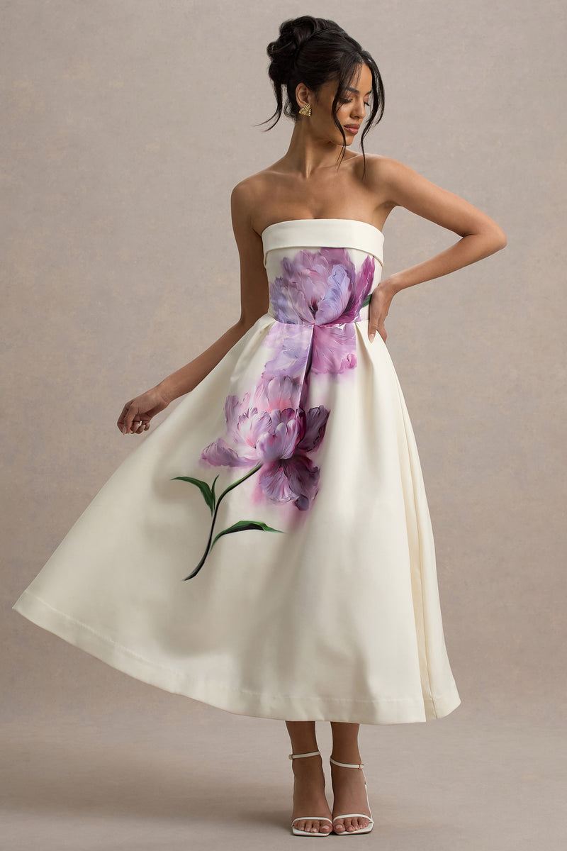 Annalise Peony Floral Print Bandeau Skater Midi Dress – Club L London - AUS