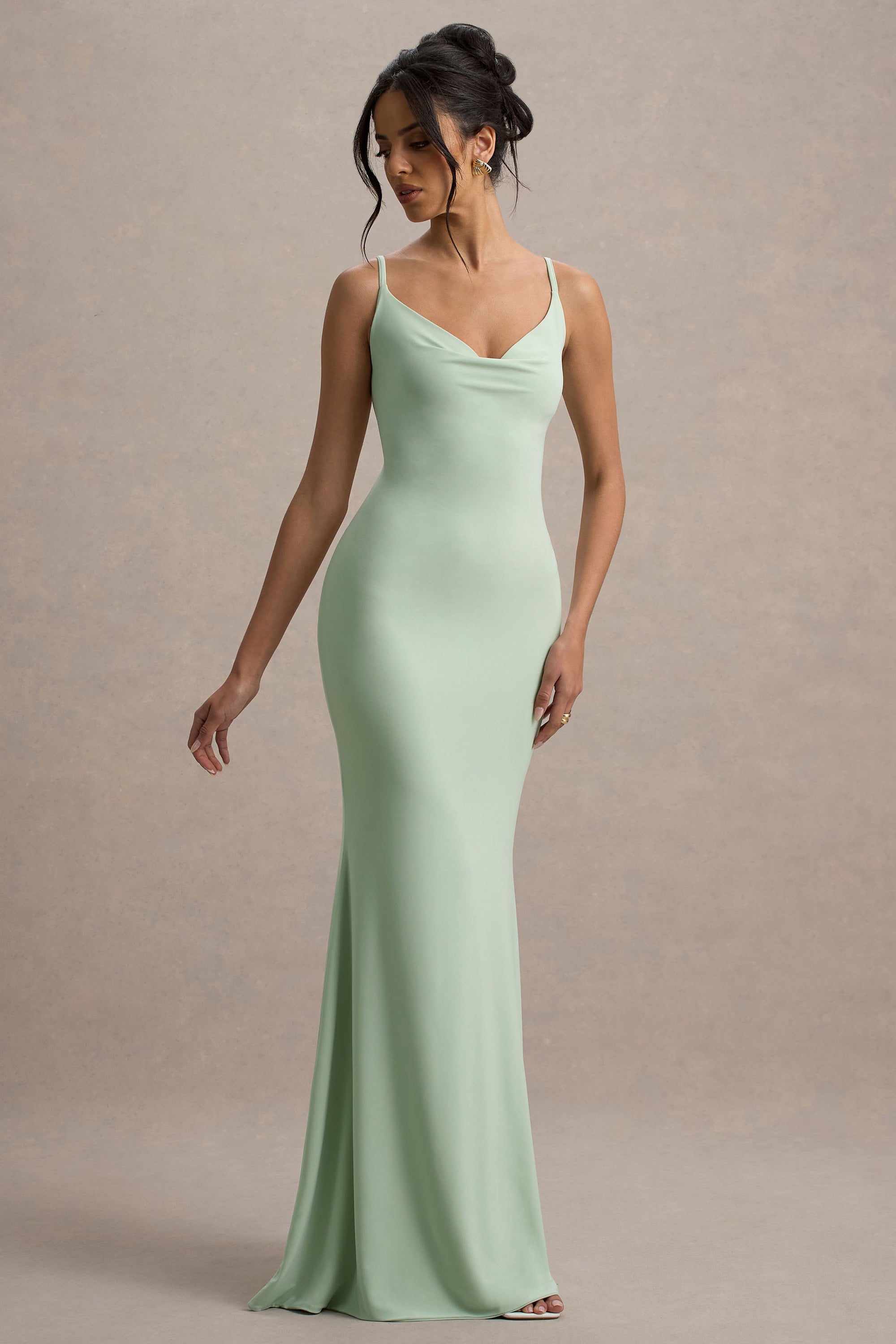 Francoise | Light Green Cowl Neck Backless Maxi Dress With Lace Insert –  Club L London
