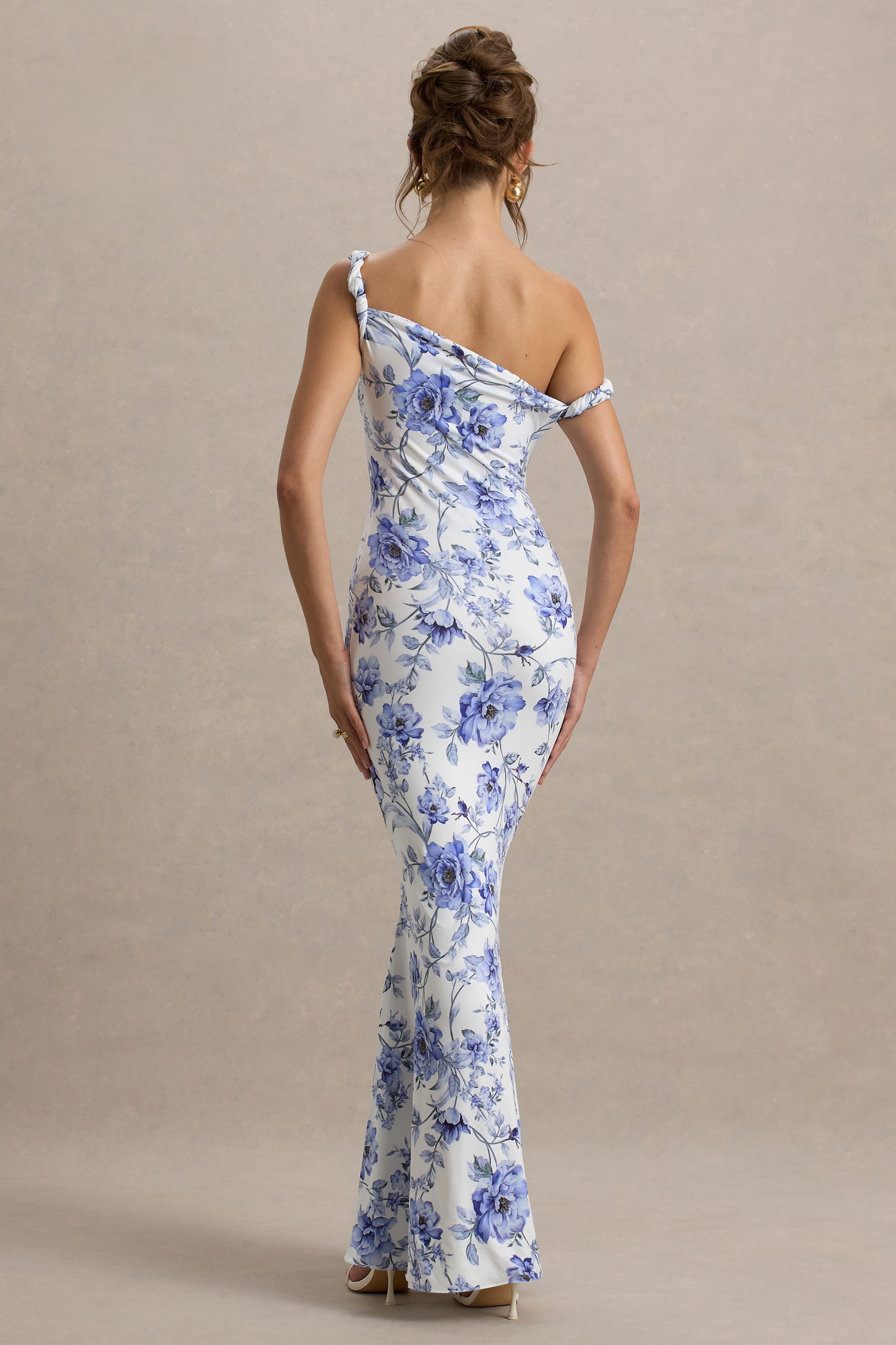 Lita | Blue Floral Twisted Asymmetric Maxi Dress - Club L London - AUS