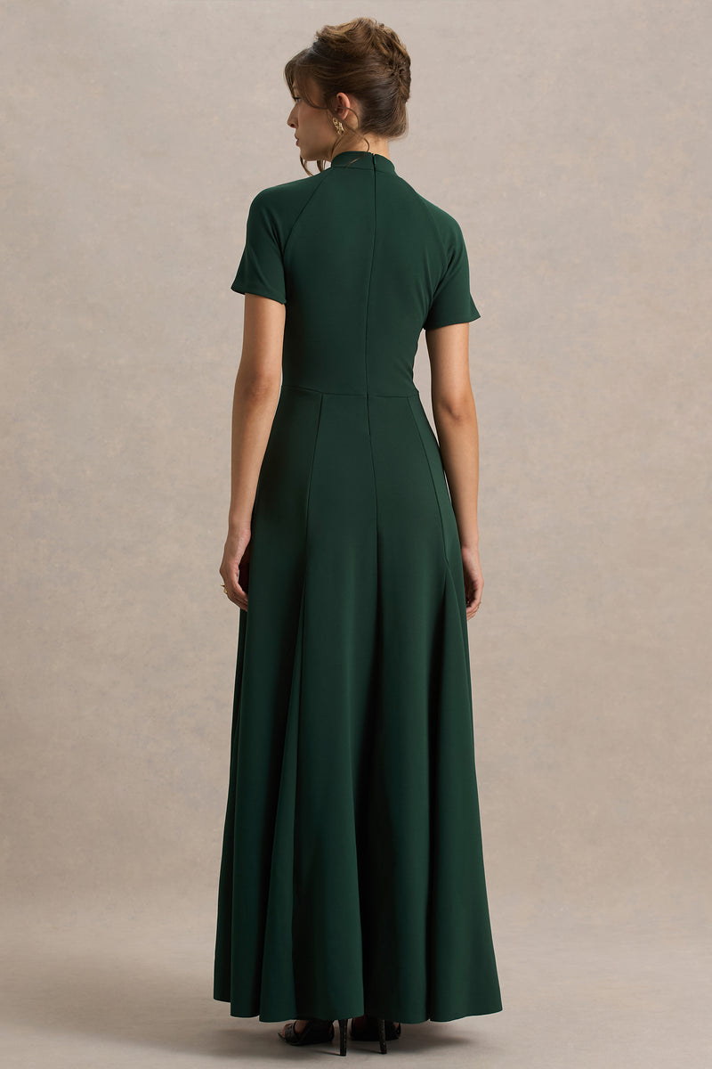 Alea Dark Green HighNeck ShortSleeve Maxi Dress Club L London AUS — free download