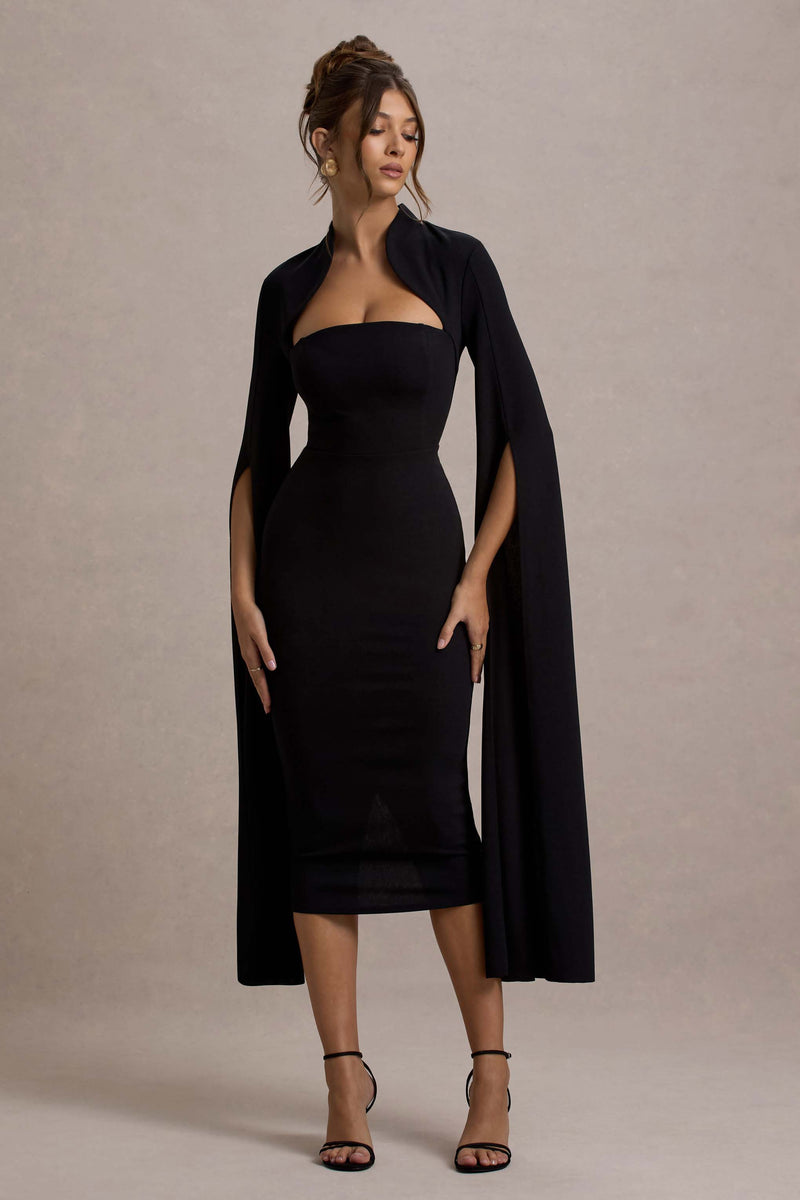 Linden Black Bodycon CapeSleeve Midi Dress Club L London AUS