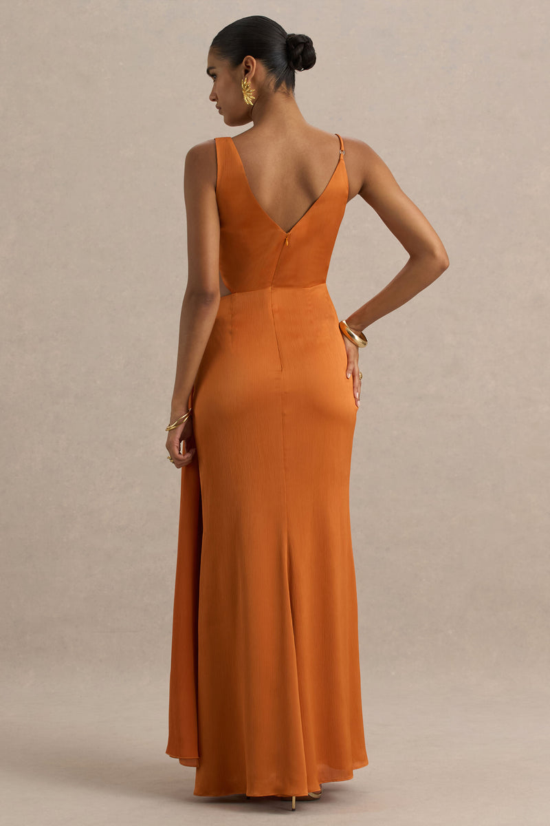 Robe Longue Missguided Orange - Décolleté Plongeant Avec Bretelles - Taille 2 - Neuf Sans étiquette