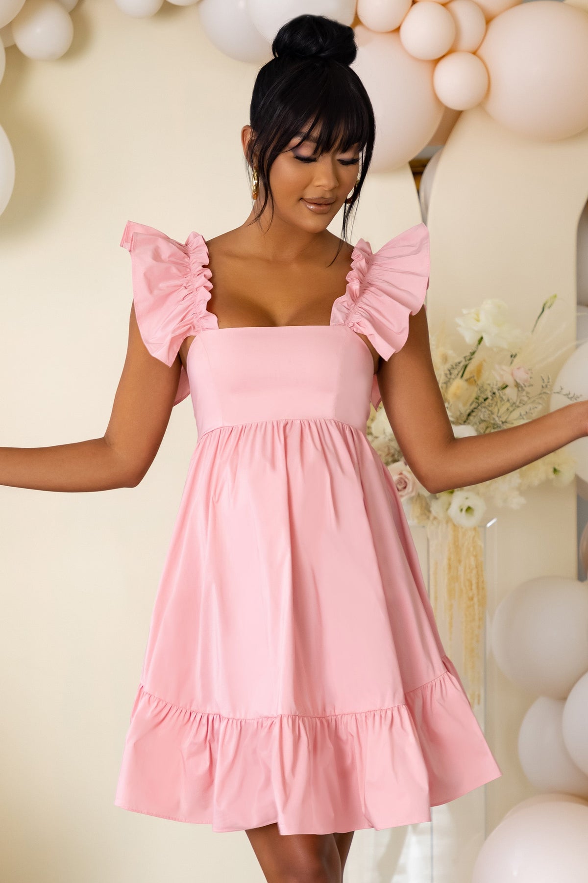 Pretty Pink Babydoll Dress - Puff Sleeve Mini Dress - Square Neck - Lulus