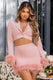 Tempting | Pink Cropped Blazer With Feather Trim On Sleeve Cuff - Club L London - AUS