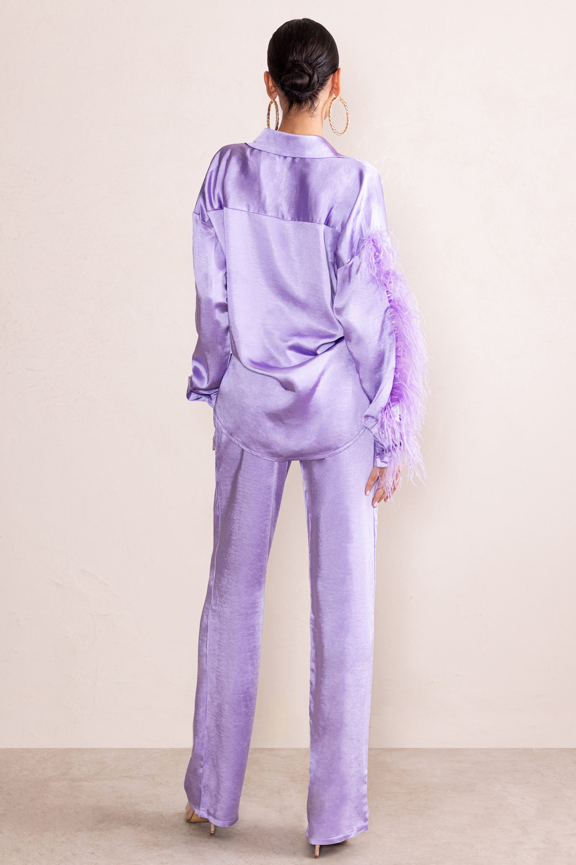 Evening Memories | Lilac Satin Wide Leg Trousers - Club L London - AUS