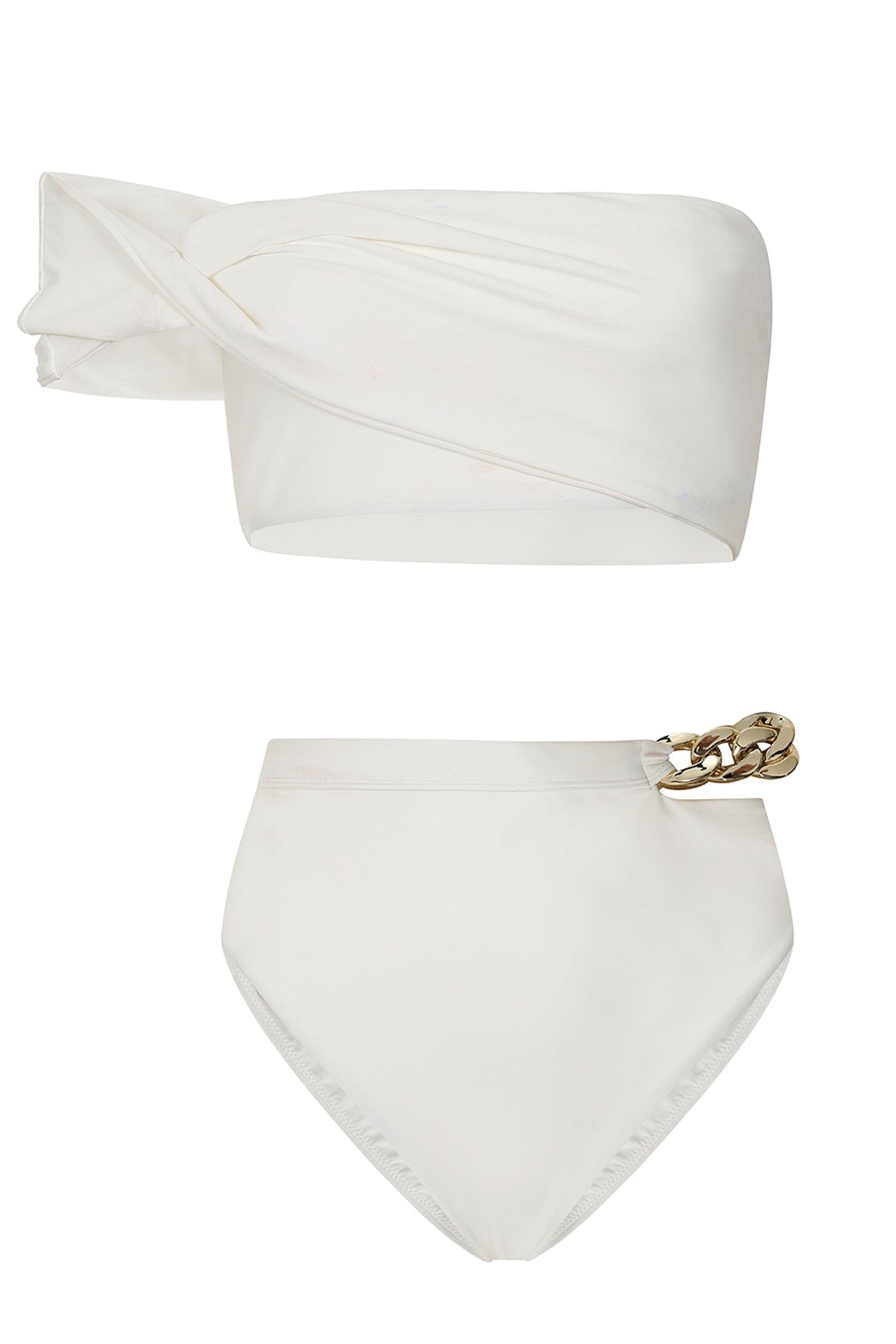 Wealth | White High Waisted Chain Bikini Bottoms - Club L London - AUS