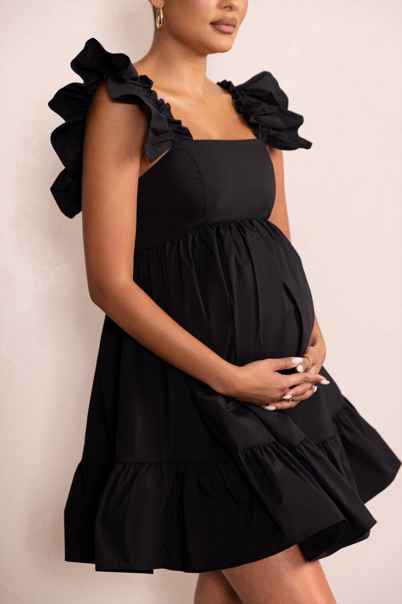 Dolly Daze Black Maternity Ruffle Mini Dress – Club L London - AUS
