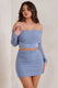 Rule Breaker | Cornflower Blue Ruched Mesh Bardot Crop Top - Club L London - AUS