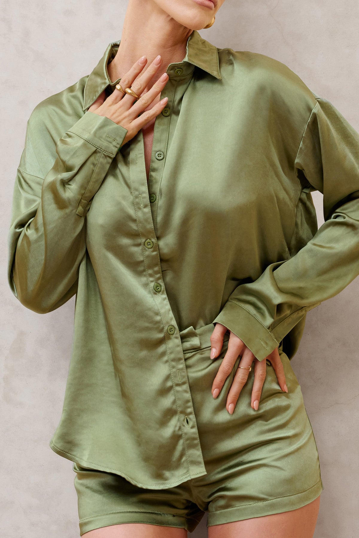 Green Extreme Oversized Satin Plunge Tie Waist Blouse, Missguided