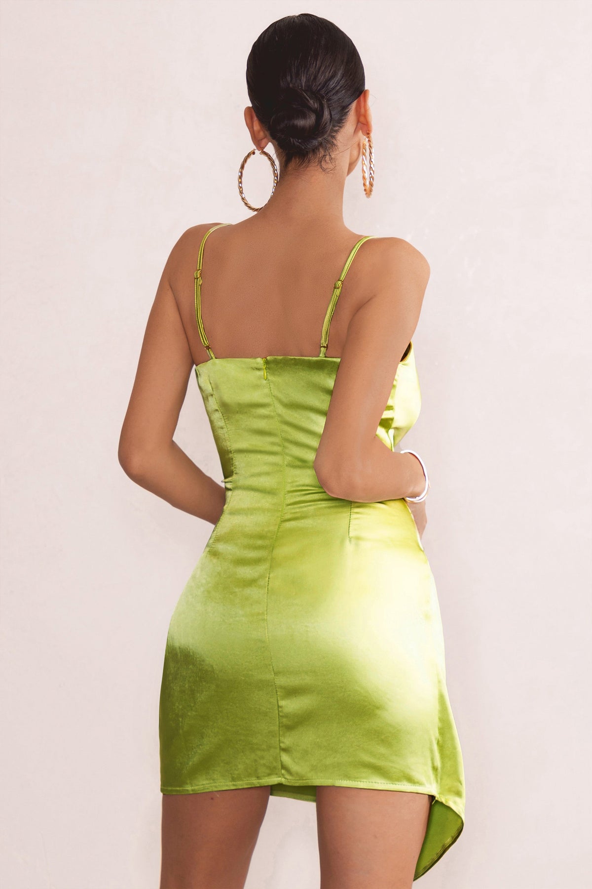 Green satin short on sale dress