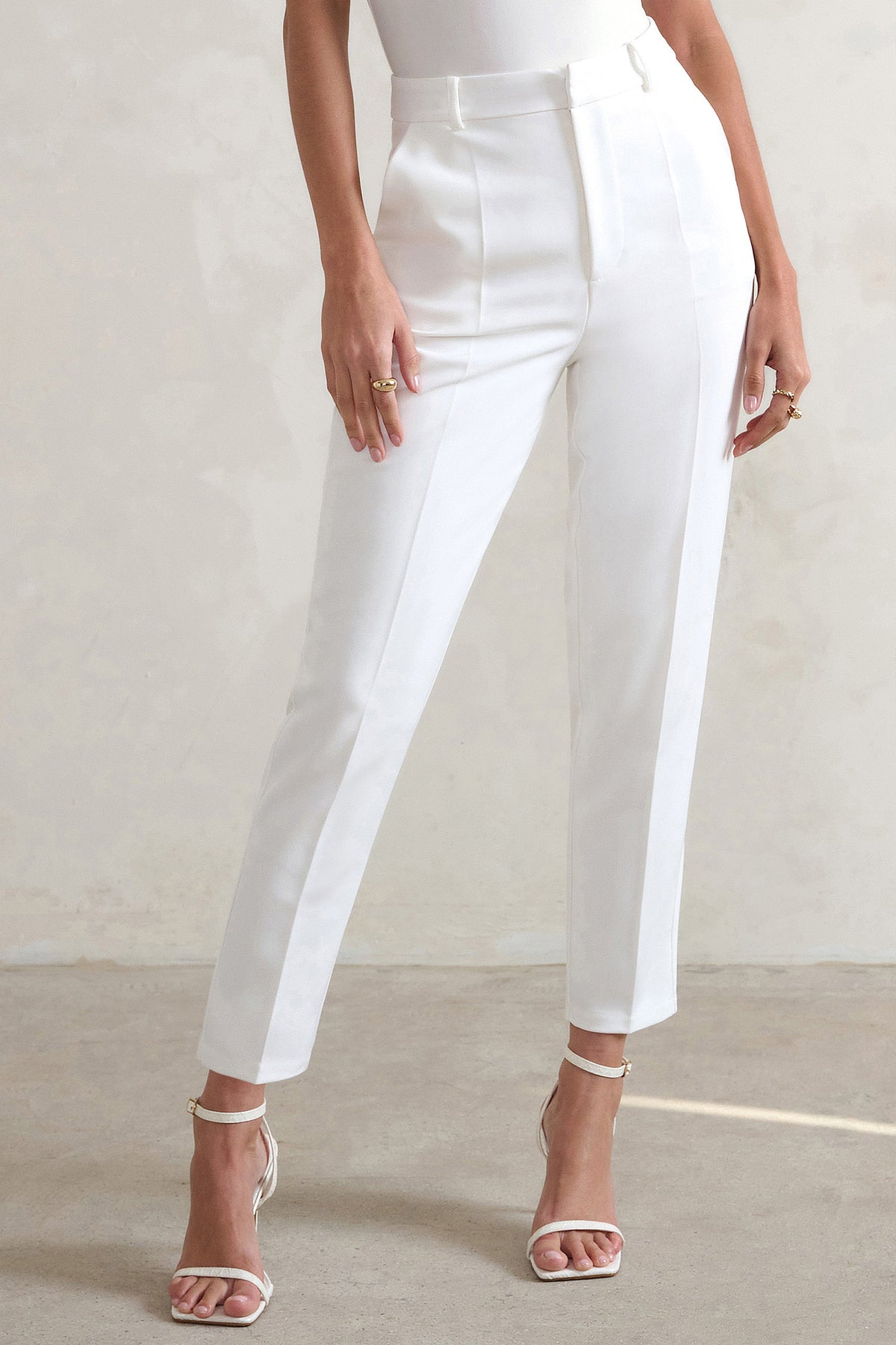 Buy Naari Women Off White Slim Fit Solid Cigarette Trousers - Trousers for  Women 7958261 | Myntra